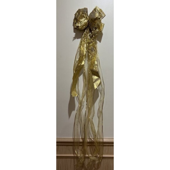 Gold Christmas Tree Bow Topper Approximately 57” Long - Picture 1 of 6